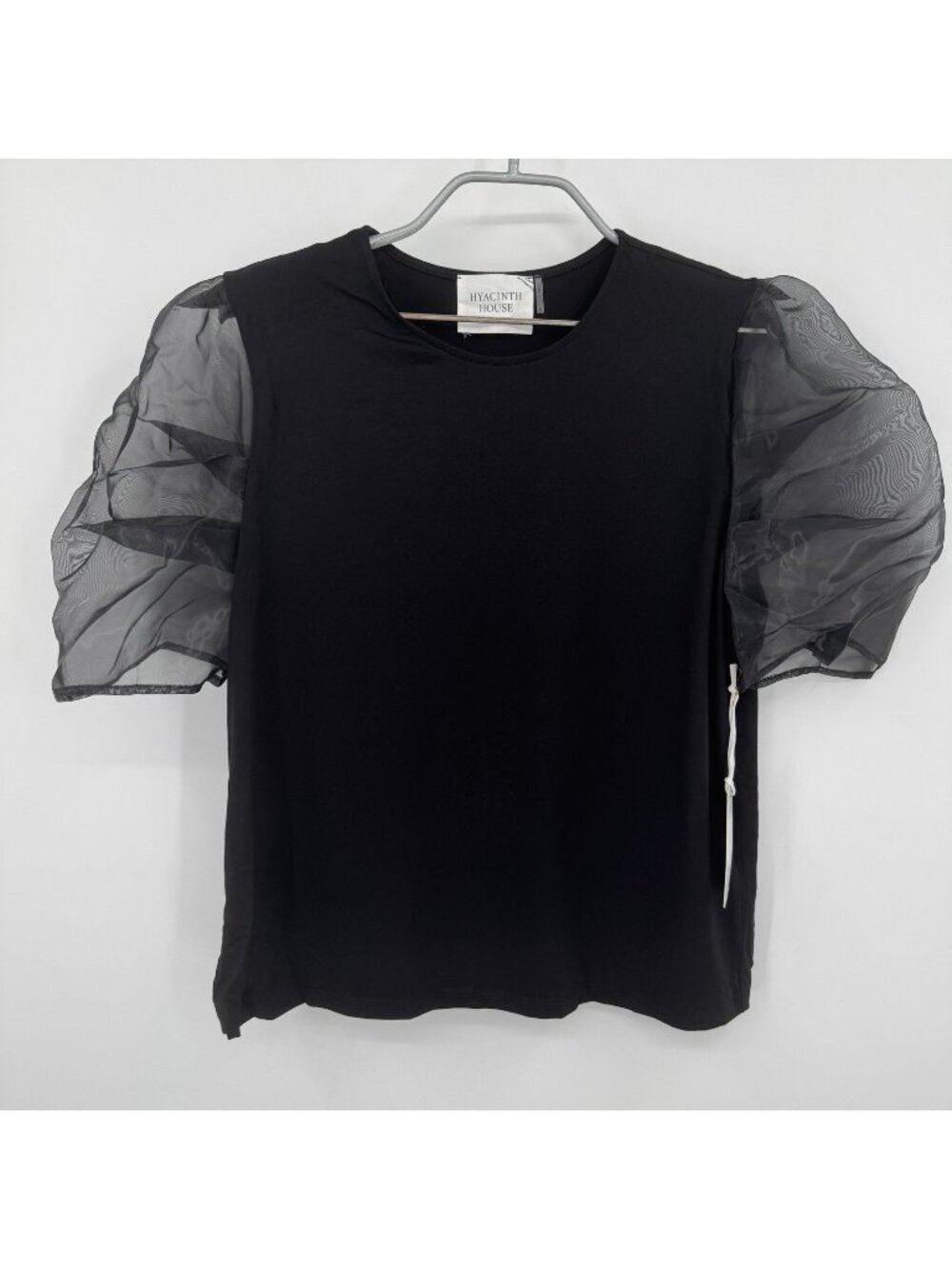 Hyacinth House by Tuckernuck Black Tulle Sleeve Rourke Blouse size L Large NWT